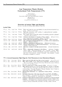 Low Temperature Physics Division (TT) Overview