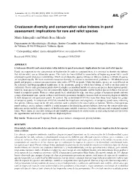 Crustacean Diversity and Conservation Value Indexes in Pond Assessment: Implications for Rare and Relict Species