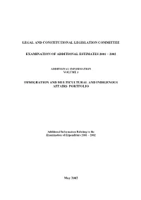 Questions on Notice from Additional Estimates Hearing 22 February 2002