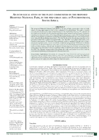 An Ecological Study of the Plant Communities in the Proposed Highveld Published: 26 Apr