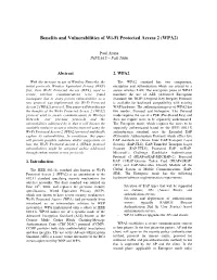 Benefits and Vulnerabilities of Wi-Fi Protected Access 2 (WPA2)