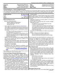 Engineering Physics Dept: Engineering and Physics Major: Electrical Engineering College: Mathematics and Science Degree: Master of Science (M.S.) Major Code: 6633