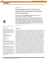 Haematology and Serum Biochemistry Parameters and Variations in the Eurasian Beaver (Castor Fiber)