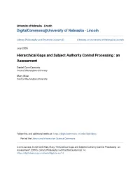 Hierarchical Gaps and Subject Authority Control Processing : an Assessment