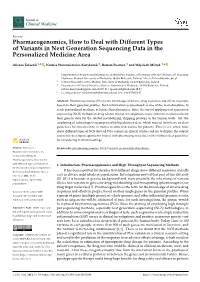 Pharmacogenomics, How to Deal with Different Types of Variants in Next Generation Sequencing Data in the Personalized Medicine Area