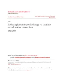 Reducing Barriers to Psychotherapy Via an Online Self-Affirmation Intervention Daniel G