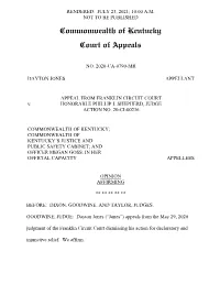 Commonwealth of Kentucky Court of Appeals