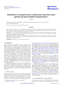 Estimation of Compact Binary Coalescense Rates from Short Gamma-Ray Burst Redshift Measurements