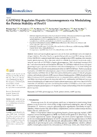 GADD45 Regulates Hepatic Gluconeogenesis Via Modulating
