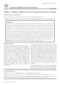 Influence of Addition of Different Levels of Amaranth Grain Flour on Chapatti