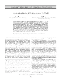 Needs and Subjective Well-Being Around the World