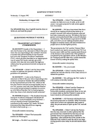 Questions Without Notice Transport Accident Commission