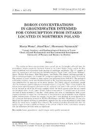Boron Concentrations in Groundwater Intended for Consumption from Intakes Located in Northern Poland