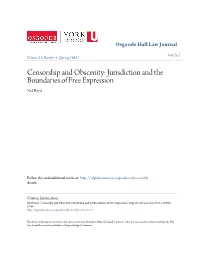Censorship and Obscenity: Jurisdiction and the Boundaries of Free Expression Neil Boyd