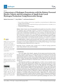 Comparison of Hydrogen Powertrains with the Battery Powered Electric Vehicle and Investigation of Small-Scale Local Hydrogen Production Using Renewable Energy