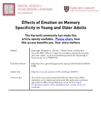 Effects of Emotion on Memory Specificity in Young and Older Adults