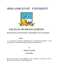 Midlands State University Faculty of Social Science Department Of