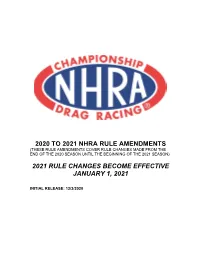 2020 to 2021 Rulebook Amendments