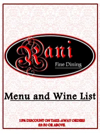 Menu and Wine List