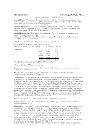 Metazeunerite Cu(UO2)2(Aso4)2 • 8H2O C 2001-2005 Mineral Data Publishing, Version 1 Crystal Data: Tetragonal