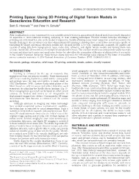 Printing Space: Using 3D Printing of Digital Terrain Models in Geosciences Education and Research Seth S