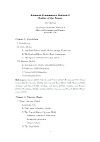 Advanced Econometrics Methods II Outline of the Course