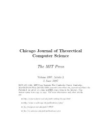 Chicago Journal of Theoretical Computer Science the MIT Press