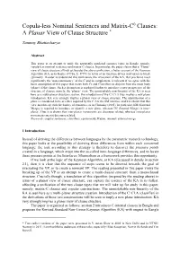 Copula-Less Nominal Sentences and Matrix-C Clauses: a Planar View Of