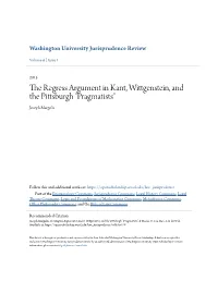 The Regress Argument in Kant, Wittgenstein, and the Pittsburgh "Pragmatists" Joseph Margolis