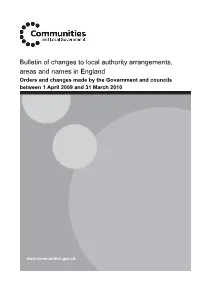 Bulletin of Changes to Local Authority Arrangements, Areas And