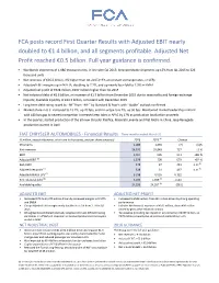 FCA Posts Record First Quarter Results with Adjusted EBIT Nearly Doubled to €1.4 Billion, and All Segments Profitable