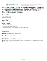 Gene Transfer Agents in Plant Pathogenic Bacteria: Comparative Mobilomics, Genomic Survey and Recombinogenic Impacts