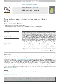 Social Media for Public Relations: Lessons from Four Effective Cases