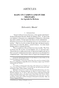 RAPE on CAMPUS and in the MILITARY: an Agenda for Reform