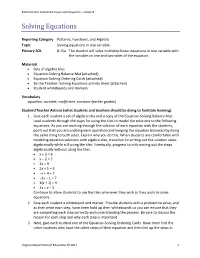 Solving Equations; Patterns, Functions, and Algebra; 8.15A