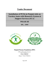 Tender Document Installation of Pcos in Punjab Jails on Turnkey Basis