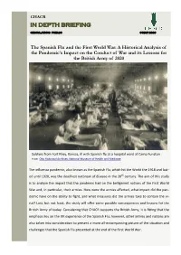The Spanish Flu and the First World War: a Historical Analysis of the Pandemic’S Impact on the Conduct of War and Its Lessons for the British Army of 2020
