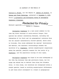 A Systematic and Ecological Study of Astragalus Diaphanus (Fabaceae) Redacted for Privacy Abstract Approved: Kenton L