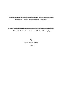 Developing a Model to Predict the Performance of Small and Medium-Sized Enterprises: the Case of the Kingdom of Saudi Arabia