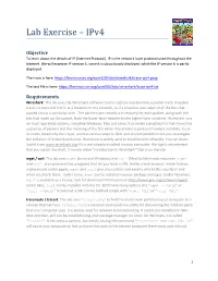 Lab Exercise – Ipv4