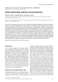 Urban Biodiversity: Patterns and Mechanisms