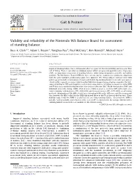 Validity and Reliability of the Nintendo Wii Balance Board for Assessment of Standing Balance