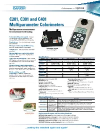 C201, C301 and C401 Multiparameter Colorimeters Multiparameter Measurement for Convenient Field Testing