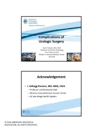 Complications of Urologic Surgery Acknowledgement