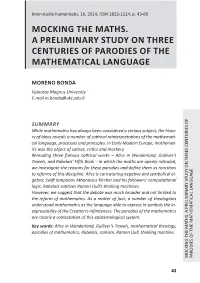 Mocking the Maths. a Preliminary Study on Three Centuries of Parodies of the Mathematical Language