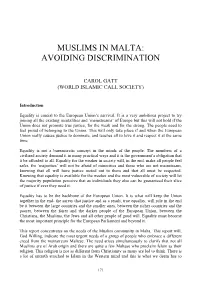 Muslims in Malta: Avoiding Discrimination