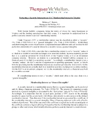 Perfecting a Security Interest in an LLC Membership Interest in Virginia