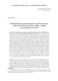 Planned Languages and Languages Created for Fantasy and Science-Fiction Literature Or Films: a Study on Some Points of Contact1