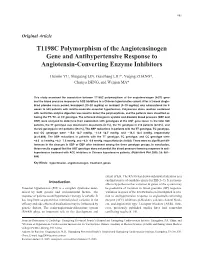T1198C Polymorphism of the Angiotensinogen Gene and Antihypertensive Response to Angiotensin-Converting Enzyme Inhibitors