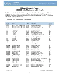 Edchoice Scholarship Program 2020-2021 List of Designated Public Schools